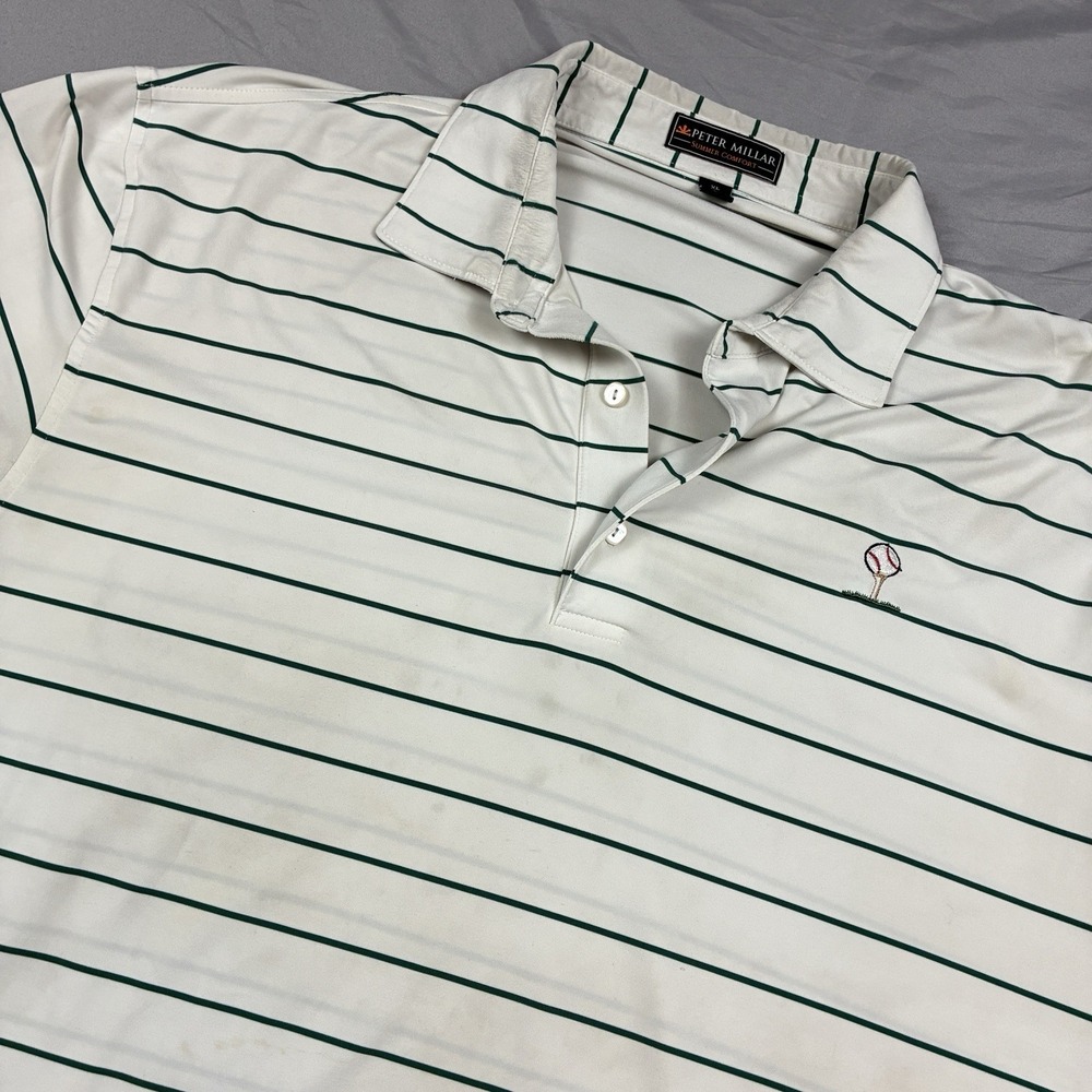 Peter Millar Summer Comfort Golf Polo White Green Stripe XL FLAWS